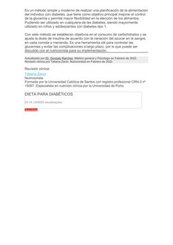 Es un método simple y moderno de realizar una planificación de la alimentación
del individuo con diabetes, que tiene como obj