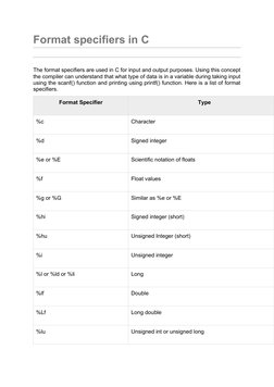 C Format Specifiers Explained | PDF | Integer (Computer Science ...