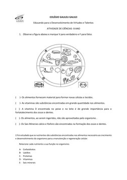 COLÉGIO GALILEU GALILEI 
Educando para o Desenvolvimento de Virtudes e Talentos 
ATIVIDADE DE CIÊNCIAS- 8 ANO 
1. Observe a f