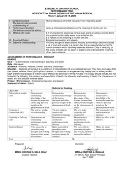 EXEQUIEL R. LINA HIGH SCHOOL 
PERFORMANCE TASK 
INTRODUCTION TO PHILOSOPHY OF THE HUMAN PERSON 
Week 7, January10-14, 2022