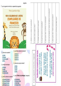 preguntas.
7. Lee la siguiente invitación y responde las preguntas:
8. Lee la siguiente invitación y responde:
