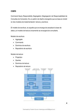 6 
 
CQRS 
 
Command Query Responsibility Segregation (Segregación de Responsabilidad de 
Consultas de Comando). Es un patrón