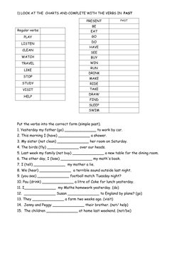 1) LOOK AT THE  CHARTS AND COMPLETE WITH THE VERBS IN PAST
Put the verbs into the correct form (simple past).
1. Yesterday my