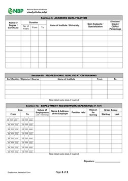 Nbp Form NBP Employment Application Form | PDF