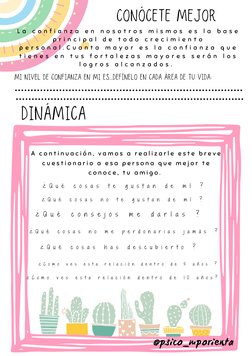@psico_mporienta
 

Dinámica 
Conócete mejor
L a  c o n f i a n z a  e n  n o s o t r o s  m i s m o s  e s  l a  b a s e
p r
