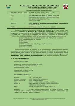 GOBIERNO REGIONAL MADRE DE DIOS
                     GERENCIA REGIONAL DE INFRAESTRUCTURA
                               SUB