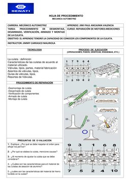 HOJA DE PROCEDIMIENTO 
                                                              MECANICA AUTOMOTRIZ 
 
CARRERA: MECÁNI