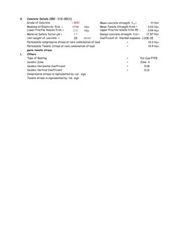 K
Concrete Details (IRC :112-2011)
Grade of Concrete 
= M40
40 Mpa
Modulus of Elasticity  Ecm  =
33346
Mpa
Mean Tensile Stren