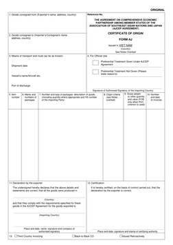 Sample Form Aj AJCEP Certificate of Origin Form | PDF | Trade