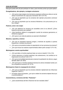 GUÍA DE ESTUDIO
Esta guía puede serle útil para participar en clase y para recordar puntos que quiera aplicar.
Evangelizadore