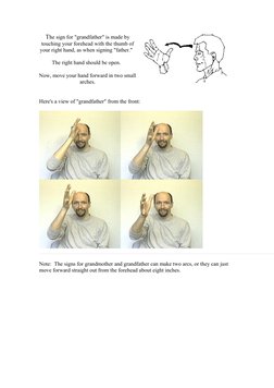 The sign for "grandfather" is made by 
touching your forehead with the thumb of 
your right hand, as when signing "father."