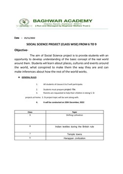 Date  -
25/11/2022
SOCIAL SCIENCE PROJECT (CLASS WISE) FROM 6 TO 9
Objective-
The aim of Social Science project is to provide
