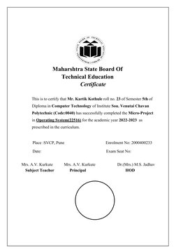 Maharshtra State Board Of
Technical Education
Certificate
This is to certify that Mr. Kartik Kothule roll no. 23 of Semester