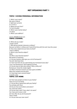 KET Speaking Part 1 Guide | PDF | Lunch | Food And Drink