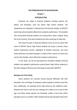 THE PROBLEM AND ITS BACKGROUND
Chapter 1
INTRODUCTION
Everyone  can  relate  to  financial  problems  including  parents,  th