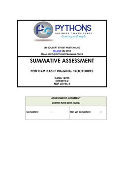 186 JOUBERT STREET RUSTENBURG 
TEL:014  (tel:014)592 6950 
EMAIL:INFO@PYTHONSTRAINING.CO.ZA 
SUMMATIVE ASSESSMENT 
PERFOR