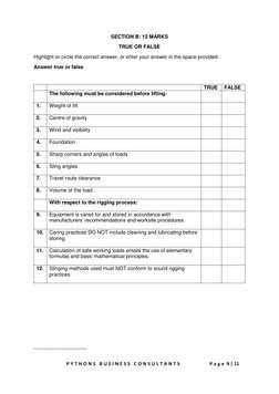 P Y T H O N S  B U S I N E S S  C O N S U L T A N T S            P a g e  9 | 11 
 
SECTION B: 12 MARKS 
TRUE OR FALSE 
Highl