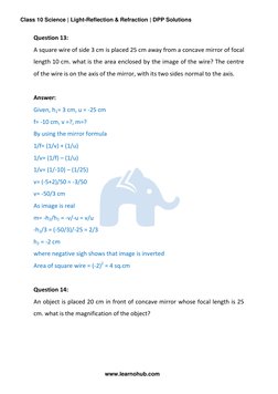 Class 10 Science | Light-Reflection & Refraction | DPP Solutions 
 
www.learnohub.com 
Question 13: 
A square wire of side 3