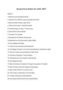 Economics Notes for UGC NET
Module 1
1 Market for Lemons George Akertof
2. Reserve Army (Relative surplus population) Karl Ma