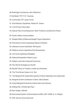 48 Washington Consensus John Williamson
51.Net Barter TOT F.W. Taussing
50. Commodity TOT Jacob Vinner
51. Dual Decision Hypo