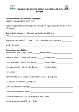 8 FACULDADE DE CIÊNCIAS SOCIAIS E APLICADAS DE SINOP 
 FACISAS
Desenvolvimento psicomotor e linguagem
Gaguejou ou gagueja? (