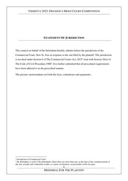 VIDHITVA 2022: FRESHER’S MOOT COURT COMPETITION 
 
 
 
 
 
 
 
 
 
6 
MEMORIAL FOR THE PLAINTIFF 
 
 
STATEMENT OF JURISDIC