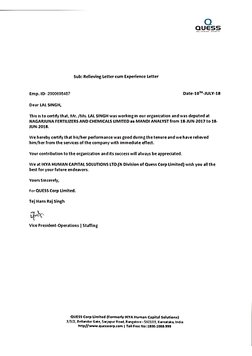 Quess Relieving Letter.pdf Quess Experience Letter | PDF