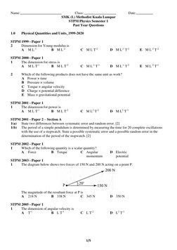 STPM Physics Sem 1 Past Year Questions | PDF | Observational Error | Force