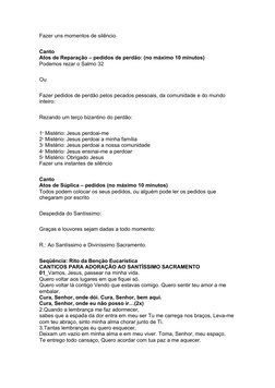 Fazer uns momentos de silêncio
Canto
Atos de Reparação – pedidos de perdão: (no máximo 10 minutos)
Podemos rezar o Salmo 32
O