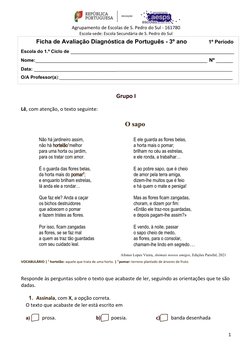 Ficha de Avaliação de Português 3º Ano | PDF | Linguística