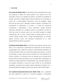 Astrología nivel II· Coord. Viviana Martí · Marina De Lise
2

Con el Sol
Sol conjunción Medio Cielo. Es importante para el d