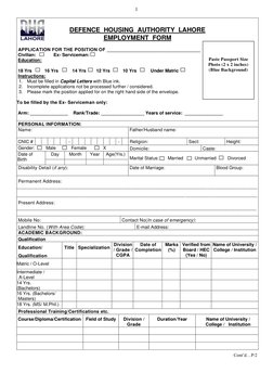 DHA Lahore Job Application Form | PDF