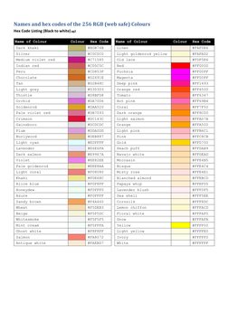 RGB Colour Names and Hex Codes List | PDF | Cyan | Blue