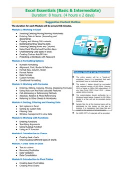 Basic & Intermediate Excel Training Outline | PDF