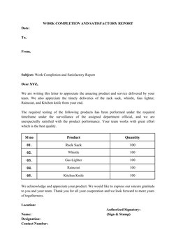 Satisfactory Report.pdf Work Completion and Satisfaction Report | PDF