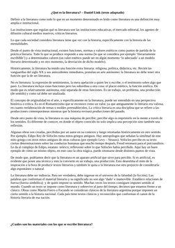 ¿Qué es la literatura? – Daniel Link (texto adaptado)
Definir a la literatura como todo lo que en un momento determinado es l