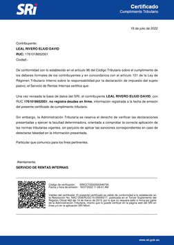 De conformidad con lo establecido en el artículo 96 del Código Tributario sobre el cumplimiento de
los deberes formales