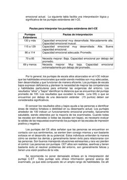 emocional actual.  La siguiente tabla facilita una interpretación lógica y 
significativa de los puntajes estándares del I-CE