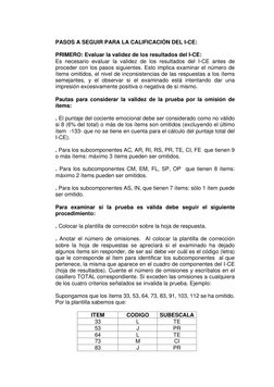 PASOS A SEGUIR PARA LA CALIFICACIÓN DEL I-CE: 
 
PRIMERO: Evaluar la validez de los resultados del I-CE: 
Es necesario eval