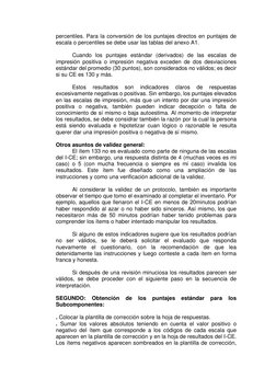 percentiles. Para la conversión de los puntajes directos en puntajes de 
escala o percentiles se debe usar las tablas del ane