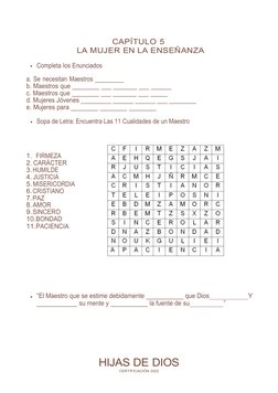 CAPÍTULO 5
LA MUJER EN LA ENSEÑANZA
Completa los Enunciados
a. Se necesitan Maest