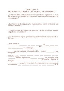 CAPÍTULO 3
MUJERES NOTABLES DEL NUEVO TESTAMENTO
¿Cuál barrera debía ser derribada, la cua