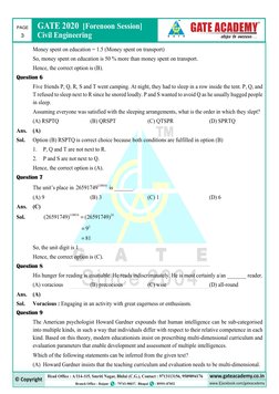 GATE 2020  [Forenoon Session]
 
Civil Engineering
PAGE 
3 
 
Money spent on education = 1.5 (Money spent on transport)
