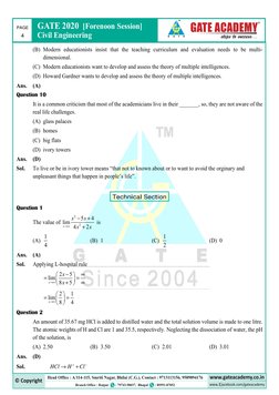 GATE 2020  [Forenoon Session]
 
Civil Engineering
PAGE 
4 
 
(B) Modern educationists insist that the teaching curricul