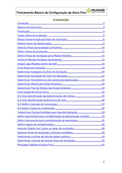 Treinamento Básico de Configuração de Ativo Fixo
Conteúdo
Conteúdo