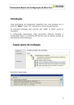 Treinamento Básico de Configuração de Ativo Fixo
Introdução
Cada  participante  do  treinamento  trabalhará  com  uma  empres