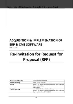 University of  Engineering & Applied Sciences, Swat 
Acquisition & Implementation of ERP & CMS Software  
  Request