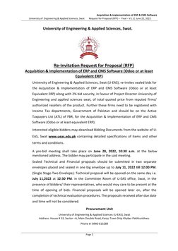 University of  Engineering & Applied Sciences, Swat 
Acquisition & Implementation of ERP & CMS Software  
  Request