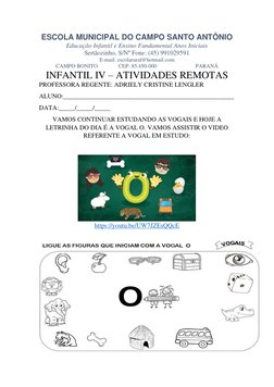 ESCOLA MUNICIPAL DO CAMPO SANTO ANTÔNIO 
Educação Infantil e Ensino Fundamental Anos Iniciais 
Sertãozinho, S/Nº Fone: (45) 9