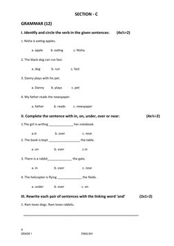 Class 1 English Annual Exam Paper | PDF | Language Arts & Discipline ...